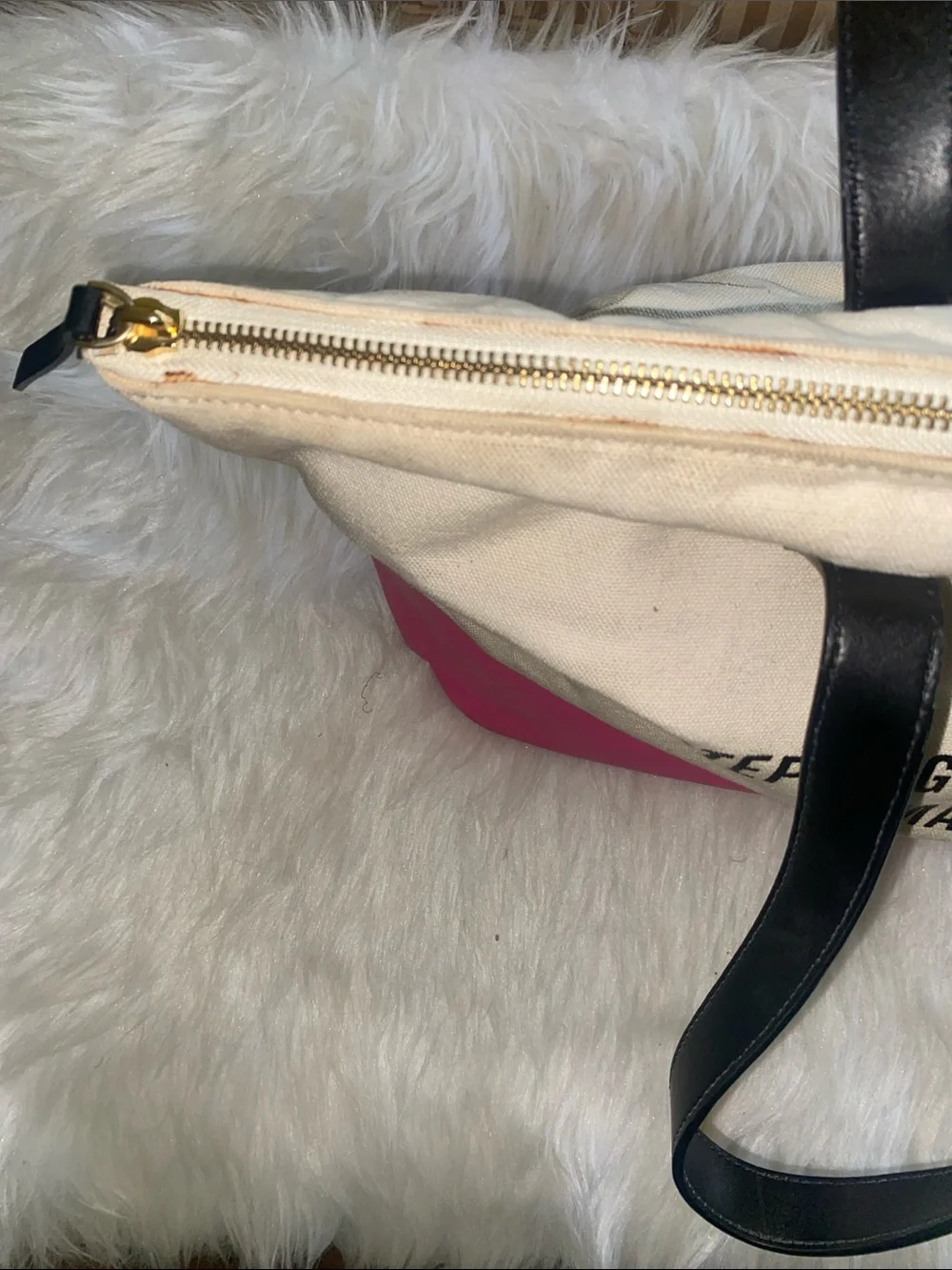 kate spade Cream and Bright Pink Canvas Tote with Slogan